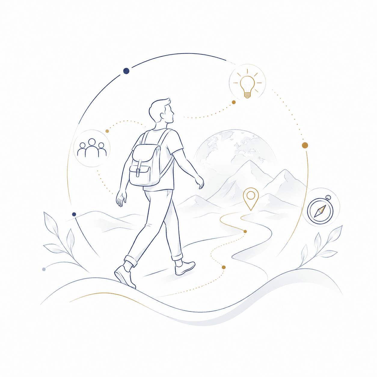 Wanderlust journey in minimalist lines illustration